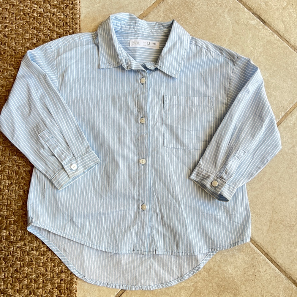 Zara kids unisex boys and girls button down shirt size 3-4